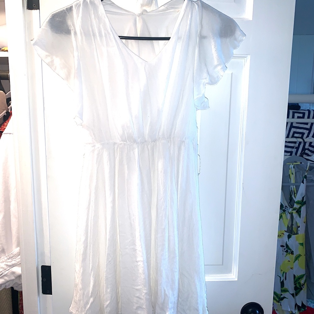 White Ruffled Dress with Tie